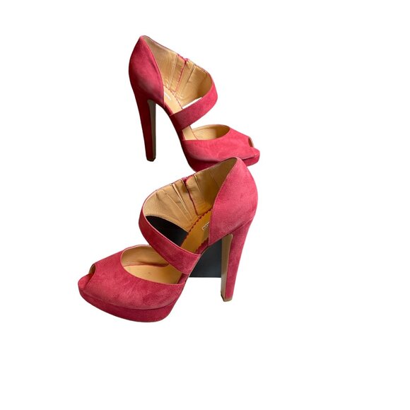 Authentic Emporio Armani Women's Dark Pink Suede Peep Toe High Heel Sz 38 - Picture 2 of 10